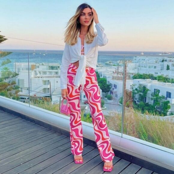 Womens Zara Groovy Party‎ Flare Satin Soul Train  Drawstring Retro Pants - Picture 2 of 8